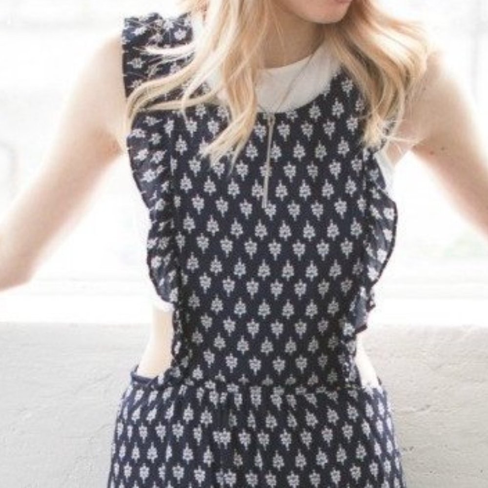 Navy Blue Floral Boho Pinafore Maxi Dress - Picture 5 of 5